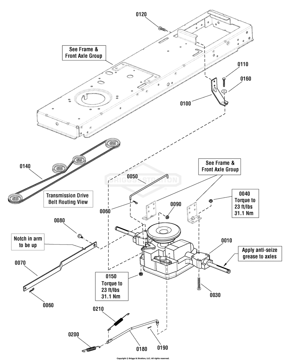 Transmission Group Diagram and Parts List for 2691085-00 (107250040)(2012) Briggs and Stratton Lawn Tractor